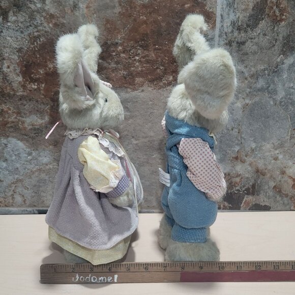 Vintage Plush Boy Girl Bunny Rabbits Easter Decor Stuffed Animal - Picture 9 of 11